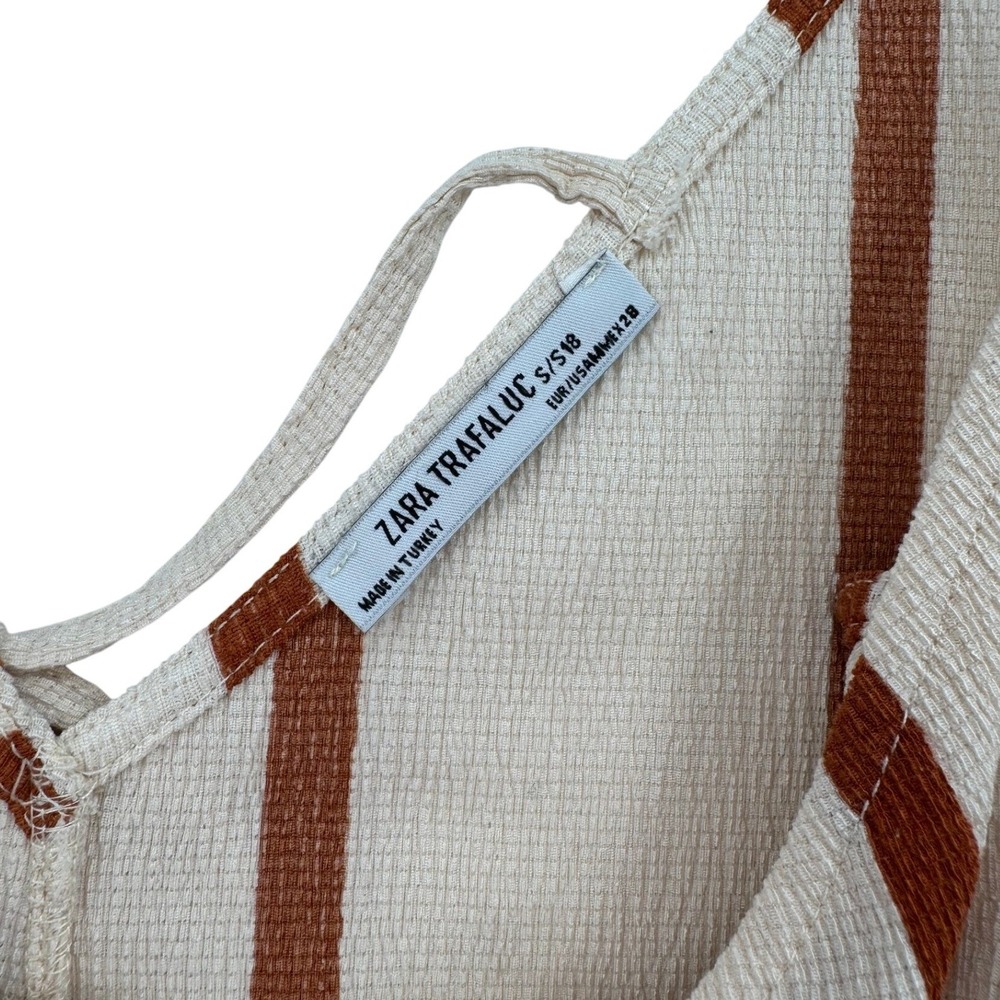 Zara Trafaluc Striped Tie Back Romper Cream Rust Brown Sleeveless Small - Picture 3 of 6